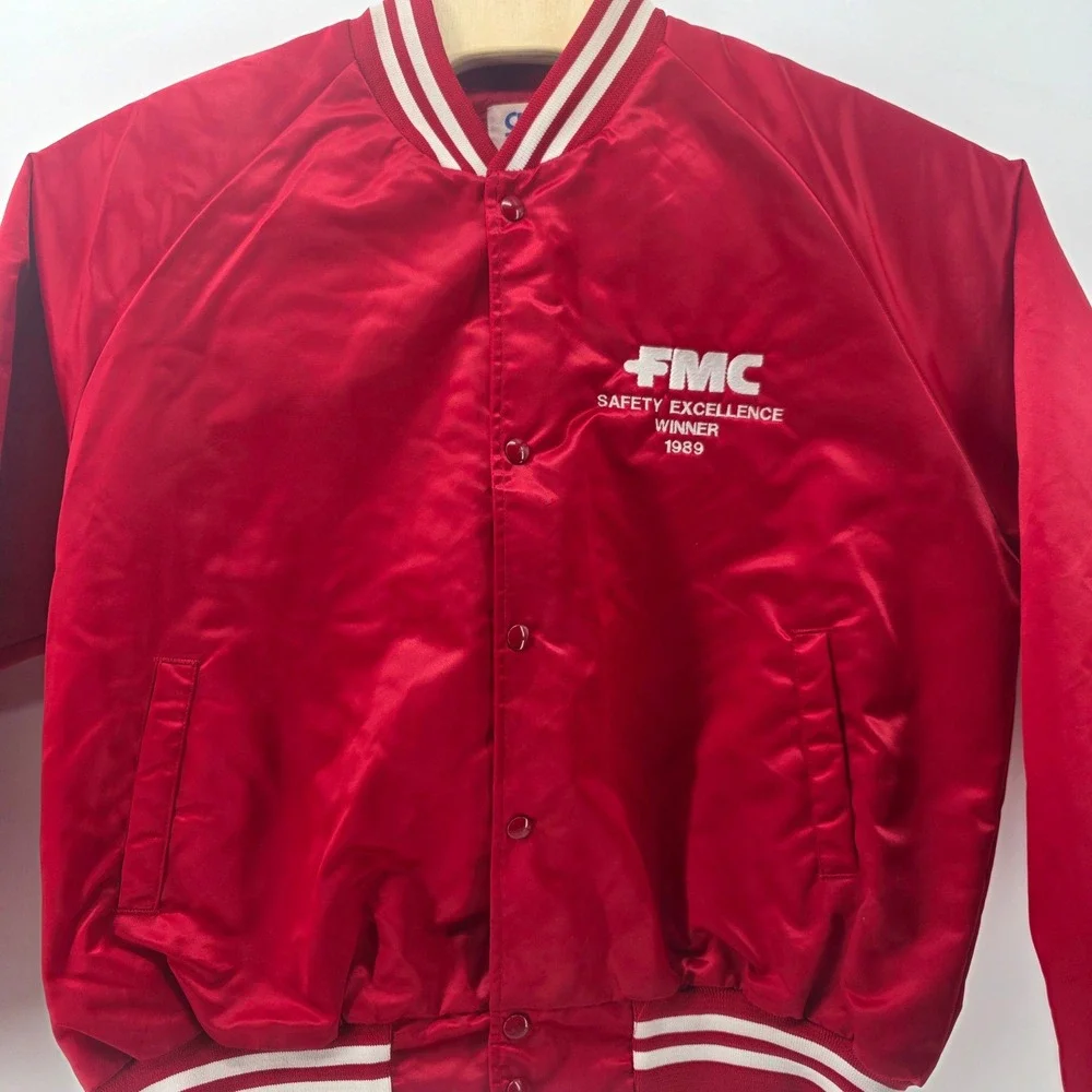 Chalk Line Red FMC Safety Excellence Winner 1989 Satin Bomber Jacket Mens XL